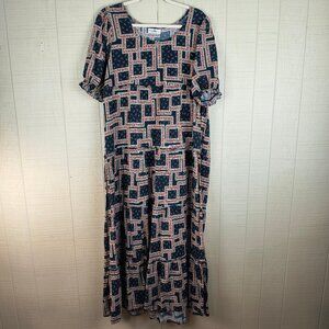 Natural Life Boho Maxi Dress Floral Print Tiered Skirt Empire Waist